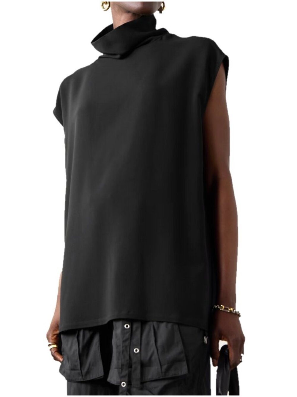 Rick Owens Women's Edfu Crepe Turtleneck Top Blouse Black Size 40 / US 4 - Italy